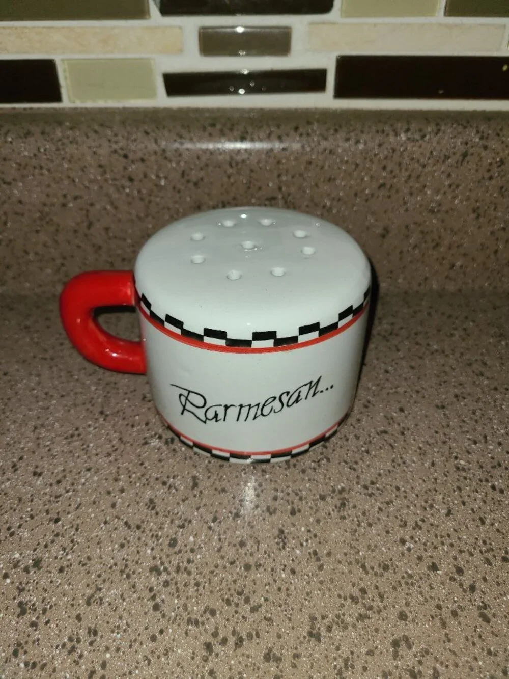 Vintage Ceramic Parmesan Cheese Shaker Giftco White Red Black
